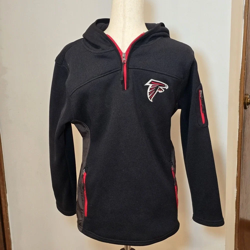 Atlanta Falcons NFL Full Zip Black Red Hoodie Hooded Sweatshirt Pockets Warm XL